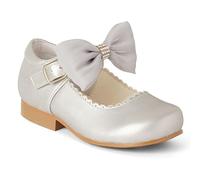 Girls Spanish Style Mary Jane Shoes, Diamanté Bow,Party Wear Silver, Gold, Pink, White or Navy Blue (Silver, UK Footwear Size System, Little Kid, Women, Numeric, Medium, 12)
