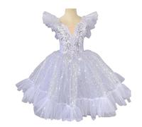 Girls' Sparkling White Swan Lake Ballet Dress, Embellished with Star Sequins for Performance and Competition Puffy Skirt,A,150