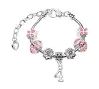 Girls Sparkly 4th Birthday Pink Butterfly Crystal Silver Plated Adjustable Charm Bracelet with Gift Box 4th Birthday Gifts for Girls Age 4