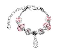 Girls Sparkly 8th Birthday Pink Butterfly Crystal Silver Plated Adjustable Charm Bracelet with Gift Box 4th Birthday Gifts for Girls Age 8