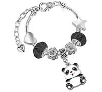 Girls Sparkly Black Crystal and Silver Plated Panda Charm Bracelet with Gift Box Set Birthday Gifts and Birthday Jewellery for Girls