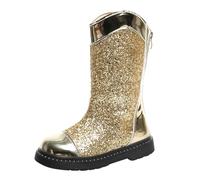 Girls Sparkly Knee High Boots Princess Mid Calf Boots with Bow Platform Chunky Dance Party Shoes Non Slip Comfortable for Casual Walking Daily Essentials Girls Boots UK