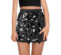 Girls Sparkly Sequin Skirt Kid Metallic Glitter Skirt Birthday Princess Rave Party Dance Skirts Black 10-11 Years