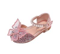 Girls Sparkly Shoes Butterfly Pearl Crystal Bling Princess Footwear with Buckle Strap Soft Sole Loose Fit Casual Flat Sandals Toddlers Kids Birthday Prom Cosplay Dance Shoes Pink