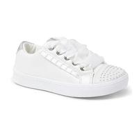 Girls Special Occasion White Trainer, Satin Ribbon Laces, Diamanté Detail, Girls Holy Communion and Wedding Shoes, White Flat Pumps (White, UK3 Older Child)