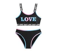 Girls Split Swimsuit Zee Alphabet Printed Two Piece Sports Middle and Older Kids Swimwear Bikini Swim Suit Long Sleeve