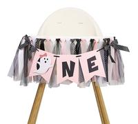Girls Spooky One Highchair Banner - Halloween First Year Birthday Party Decoration, Pink And Black Ghost Theme Rag Tied Garland, Cute Boo ONE Year Birthday Highchair Banners With Black Bows, Cake