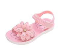 Girls Sport Sandals Flowers Open Toe Comfortable Thick Sole Anti-slip Lightweight Beach Sandal with Ankle Strap (Pink, 11.5 Little Child)
