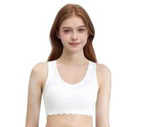 Girls Sports Bra Cotton Training Soft Comfortable Underwears Fixed Bust Pad Teenage U Shape Back Girls First Bras Kids Seamless Daily Crop Vest Top for Kids 8-14 Years
