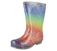 Girls Spot On Casual Slip On Rainbow Glitter Synthetic Wellingtons X1R257