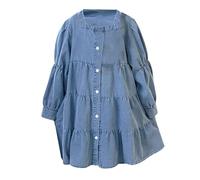 Girls Spring And Autumn Long Sleeve Denim Dress Korean Version Of The Child Fashion Dress Cake Dress Baby Boy First Birthday Outfit Winter (Blue, 5-6 Years)