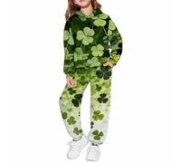 Girls St Patricks Day Joggers Set 2 Piece Shamrock Print Jumper Hoodies Athletic Trousers Outfits Teen Kids Cute Cotton Soft Hoodie Sweatshirts Trousers Clothes (MR4, 9-10 Years)