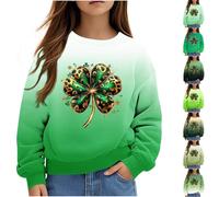 Girls St Patrick's Day Jumpers UK Sale, Kids Lucky Ireland Shamrock Sweatshirt, Long Sleeve T-Shirt O-Neck Sweater Clover Print Pullover Casual Green Tops Children Paddy's Day Outfits for 1-12 Years