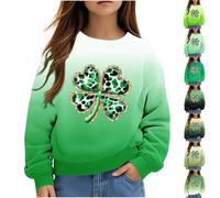 Girls St Patrick's Day Jumpers UK Sale, Kids Lucky Ireland Shamrock Sweatshirt, Long Sleeve T-Shirt O-Neck Sweater Clover Print Pullover Casual Green Tops Children Paddy's Day Outfits for 1-12 Years