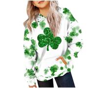 Girls St Patricks Day Print Hooded Sweatshirt Cute Fleece Pullover Long Sleeve Soft Jumper Top for Youth Holiday School Cosy Luck Wear (Green, 3-4 Years)