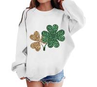 Girls St Patricks Day Sweatshirt Graphic Print Crewneck Long Sleeve Cute Drop Shoulder Pullover Jumper Top for School Holiday Cosy Festive Fun(White, 3-4 Years)