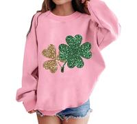 Girls St Patricks Day Sweatshirt Graphic Print Crewneck Long Sleeve Cute Drop Shoulder Pullover Jumper Top for School Holiday Cosy Festive Fun(8-9 Years) Pink