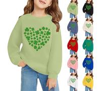 Girls St Patricks Day Sweatshirt Shamrock Crewneck Oversized Long Sleeve Kids Girls Heart Shirts Tops Irish Clothes Hoodies for Kids (Green, 8-9 Years)