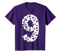 Girls Stars Turning 9th Birthday T-Shirt, Youth, Purple, Small