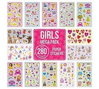 Girls Stickers for Scrapbooking, Crafting, Decorating - Over 280 Self Adhesive Paper Stickers 14 Designs - Party Bag Fillers for Kids, Teacher Classroom Rewards - Princess, Unicorn, Fairy