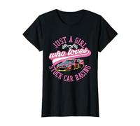 Girl's Stock Car Racing with Checkered Winners Flag T-Shirt