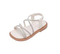 Girls Strap Sandals Size 12 Bright Diamond Square Toe Sandals Elastic Ankle Strap Sandal Elegant Flat Sandal Summer School Shoes Comfort Fit Beach Shoes Non Slip Walking Shoe Open Toe Footwear