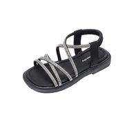 Girls Strap Sandals Size 12 Bright Diamond Square Toe Sandals Elastic Ankle Strap Sandal Elegant Flat Sandal Summer School Shoes Comfort Fit Beach Shoes Non Slip Walking Shoe Open Toe Footwear