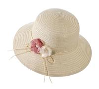 Girls Straw Sun Hat with Mini Crossbody Bag Summer Girls Panama Wide Brim Beach Cap with Flower Decor Foldable Trilby Hat Anti-UV Protection Sun Visor with Chin Strap for Kids 2-4 Years