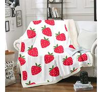 Girls Strawberry Fuzzy Blanket Cute Sweet Soft Fluffy Flannel Fruit Fleece Sherpa Throw Blanket Kids Child Toddler Pink Strawberries Plush Blankets and Throws Home Bed Soft White Double 60x79 Inch