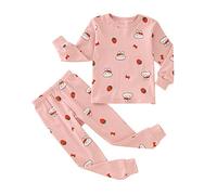 Girls Strawberry Rabbit Print Pyjamas 2 Piece set PJs for Teens Crewneck Cotton Long Sleeve Top with Long Pants for Kids Bunny Sleepwear Girl Fall Clothes (Pink, 3-4 Years)