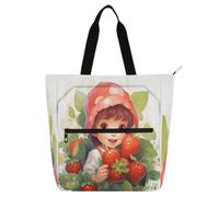 Girls Strawberry Red Books Totes Book Bag for Boys Girls Adults Waterproof Teacher Tote Bags Shoulder Bag with Zipper for School Shopping Beach Rainbow