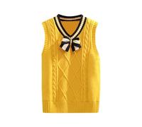 Girls Striped Cable Knit Sweater Vest Sleeveless V Neck Pullover Sweater Tops for Newborn Infant Toddlers Back to School Vest Streetwear Fall Winter Clothes (Yellow, 3-4 Years)