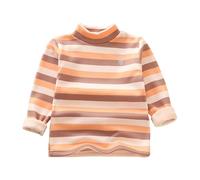Girls Striped Sweatshirt Kids Long Sleeve Turtleneck Pullover Toddler Tops Baby Basic Loose Shirts Fleece Clothes Orange