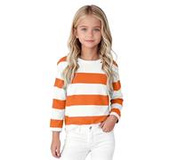 Girls Striped Top Kids Crew Neck T Shirt Teens Thin Long Sleeve Clothes School Soft PE Running Sports Undershirt Trendy Loose Fit Breathable Shirts Casual Comfy Tee