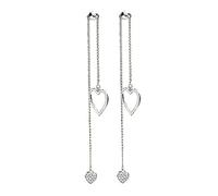 Girls Stud Earrings Simple Double Love Tassel Earrings Earrings Drop Super Long Rhinestone Ear String Ear Accessories Earrings for (Silver, One Size)