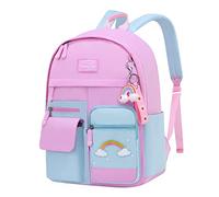 Girls Students Purple Star School Backpack Nylon Daypack with Bottle Side Pockets Detachable Front Pouch Adjustable Straps for Classes Travel Daily Study and Daily Classes