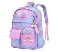 Girls Students Purple Star School Backpack Nylon Daypack with Bottle Side Pockets Detachable Front Pouch Adjustable Straps for Classes Travel Daily Study and Daily Classes