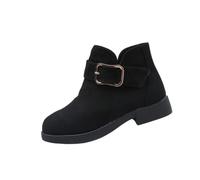 Girls Suede Ankle Boots Buckle Strap Leather Side Zipper Low Heels Short | Chunky Sole Warm Short Booties for Toddler Little Kids Fall Winter Daily Wear School Travel Outdoor