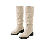 Girls Suede Mid Calf Boots Slouchy Ruched Design Low Heel Tall Boots | Comfortable Non Slip for Toddler Little Kids Fall Winter Daily Wear School Travel Outdoor