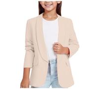 Girls' Suit Girls Long Sleeve Shawl Formal Suit Open Front Casual Jackets with Inner Pocke Outfit Suit School Presentations Formal Coats Slim Fit Coat Solid Color Lapel Suit (4-Beige, 11-12 Years)
