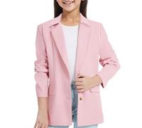 Girls' Suit Girls Long Sleeve Shawl Formal Suit Open Front Casual Jackets with Inner Pocke Outfit Suit School Presentations Formal Coats Slim Fit Coat Solid Color Lapel Suit Suit (1-Pink, 5-6 Years)