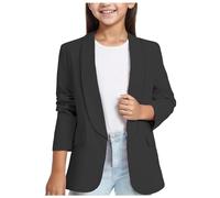 Girls' Suit Girls Long Sleeve Shawl Formal Suit Open Front Casual Jackets with Inner Pocke Outfit Suit School Presentations Formal Coats Slim Fit Coat Solid Color Lapel Suit Suit (2-Black, 9-10 Years)
