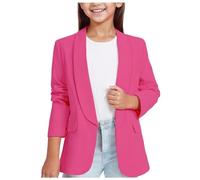 Girls' Suit Girls Long Sleeve Shawl Formal Suit Open Front Casual Jackets with Inner Pocke Outfit Suit School Presentations Formal Coats Slim Fit Coat Solid Color Lapel Suit (2-Hot Pink, 11-12 Years)