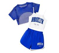 Girls Summer 3 Piece Outfit Set Casual Loose Fit Sleeveless Top Shorts Combo Breathable Playwear for Outdoor Activities Age 8 14 Comfortable (Blue-b, 11-12 Years)