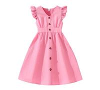 Girls Summer Casual Dress Sleeveless A Line Button Down Ruffle Hem Striped Dresses 8 12 Years Toddler Girls Christmas Dress Girl First Birthday Outfit