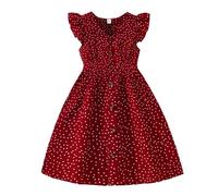 Girls Summer Casual Dress Sleeveless A Line Button Down Ruffle Hem Striped Dresses 8 12 Years Toddler Girls Christmas Dress Girl First Birthday Outfit