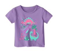 Girl's Summer Casual T Shirts Cute Dinosaurs Print Children Tee Shirts Crew Neck Short Sleeve Tee Tops for GirlLoose Fit Outdoor Play T-Shirt Lightly Comfort Sports T Shirt Blouse Purple