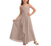 Girls' Summer Ceremony Dress, Boheme Chic Sleeveless Elegant Irregular Ruffle Long Dress Style Flowy Casual Solid Colour A Line for Children Birthday Party Outgoing Wedding