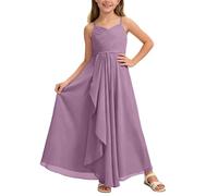 Girls' Summer Ceremony Dress, Boheme Chic Sleeveless Elegant Irregular Ruffle Long Dress Style Flowy Casual Solid Colour A Line for Children Birthday Party Outgoing Wedding