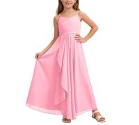 Girls' Summer Ceremony Dress, Boheme Chic Sleeveless Elegant Irregular Ruffle Long Dress Style Flowy Casual Solid Colour A Line for Children Birthday Party Outgoing Wedding